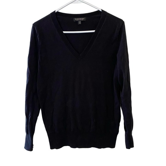 Banana Republic Stretch Cotton Black V Neck Sweater Size XS - Picture 1 of 3